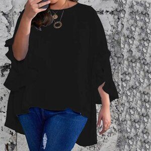 High Low Hem Flared Ruffled Sleeve Blouse Top